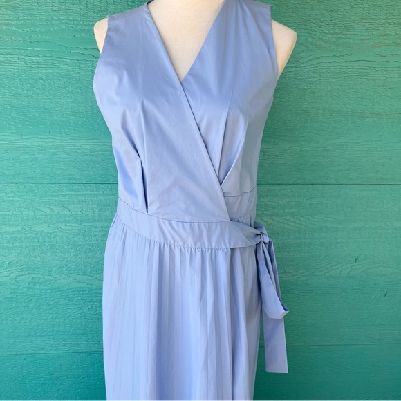 FRANCOMINA COTTON POPLIN WRAP MAXI DRESS SKY BLUE SIZE LARGE EUC MADE IN ITALY - Picture 7 of 12